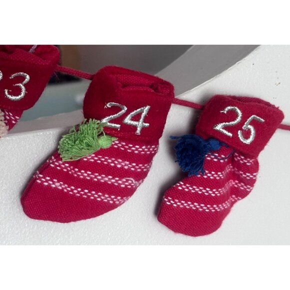Christmas Garland Advent Calendar Mini Stockings Red White Embroidered Tassels - Picture 2 of 5